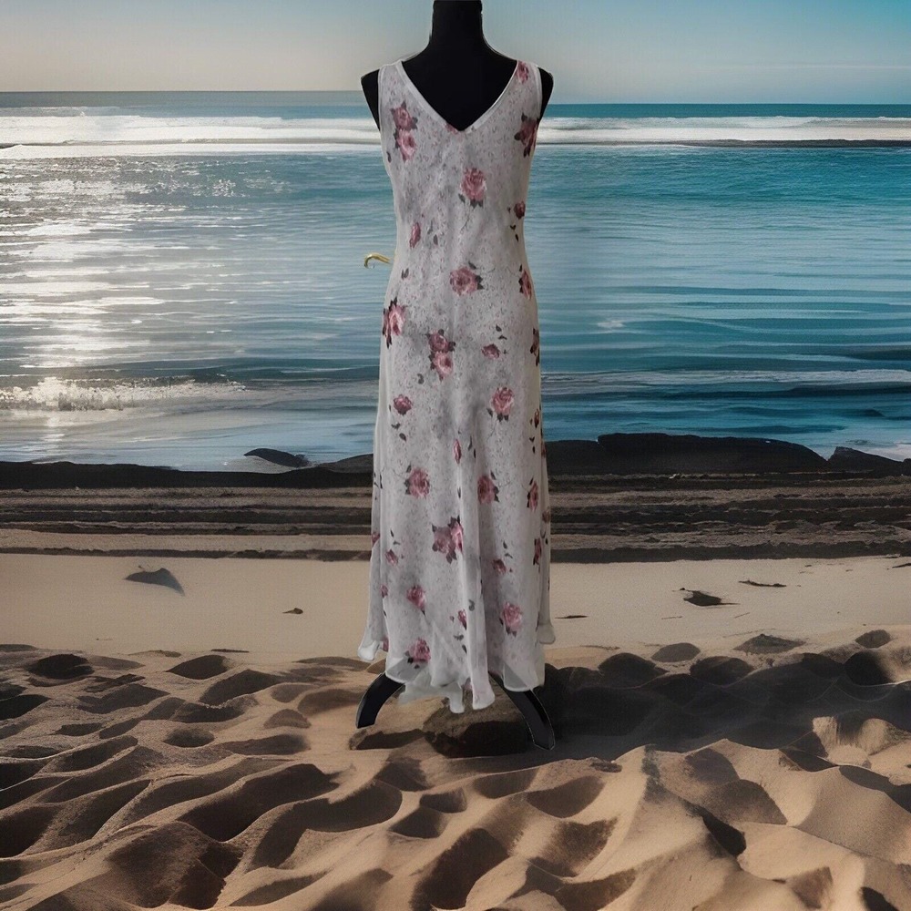 y2k Tailor B‎ Moss sz 6 Gray Sheer Floral Dress Made In US whimsgoth cottagecore